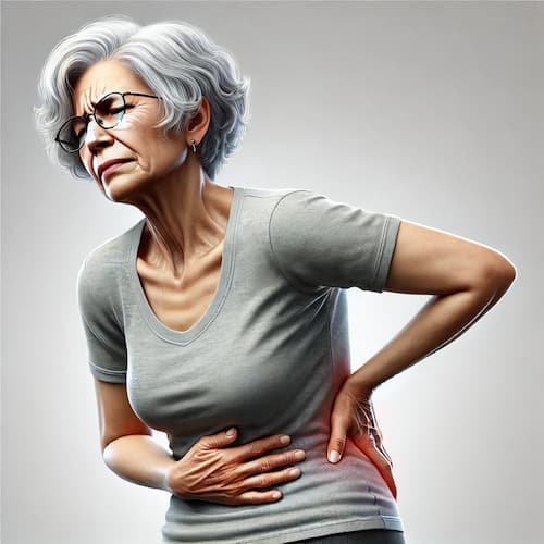 Mujer de tercera edad con signos claros de dolor en nervio ciático